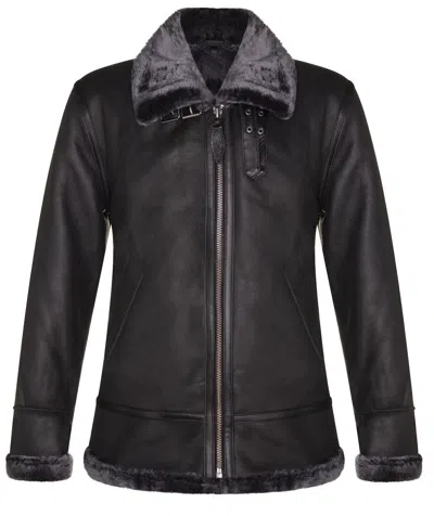 Pre-owned Infinity Leather Men's Black B3 Sheepskin Jacket Real Shearling Aviator Pilot Flying Air Force