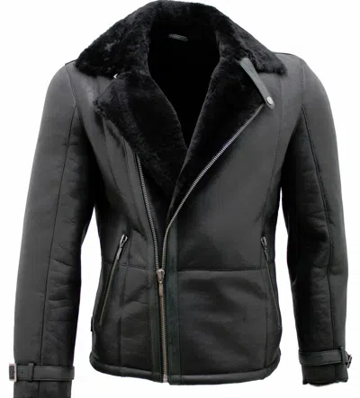 Pre-owned Infinity Leather Men's Black Double Breasted Real Sheepskin Biker Jacket