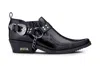 Infinity Leather Men's Black Leather Winklepicker Cowboy Cuban Biker Shoes In Black