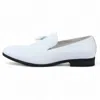 Infinity Leather Men's Black Formal Tassel Loafers Slip-on Leather Shoes In White