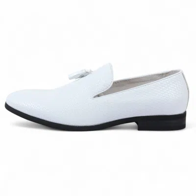 Infinity Leather Men's Black Formal Tassel Loafers Slip-on Leather Shoes In White