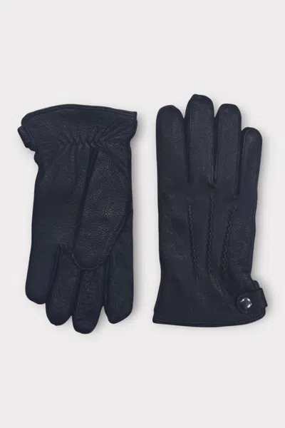 Infinity Leather Men's Black Italian Leather Warm Wool-lined Winter Bike Riding Driving Casual Gloves In Blue