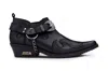 Infinity Leather Men's Black Leather Winklepicker Cowboy Cuban Biker Shoes In Black