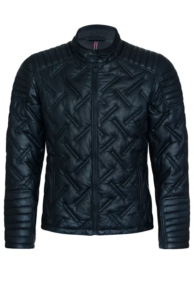 Infinity Leather Men's Black Leather Quilted Biker Jacket - Manaus In Blue