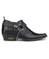 Infinity Leather Men's Black Leather Winklepicker Cowboy Cuban Biker Shoes In Black