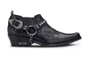 Infinity Leather Men's Black Leather Winklepicker Cowboy Cuban Biker Shoes In Black