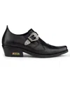 Infinity Leather Men's Black Leather Winklepickers Cowboy Cuban Biker Shoes In Black