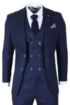 Infinity Leather Men's Blue Plain Check 3 Piece Slim Fit Formal Wedding Suit In Gray