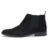 Infinity Leather Men's Bown Suede Chelsea Boots Real Leather Lined Slip-on In Black