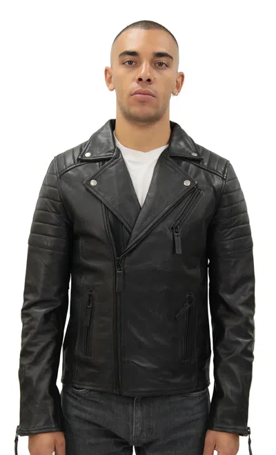 Infinity Leather Men's Brando Double Cross Zip Leather Biker Jacket-casablanca In Black