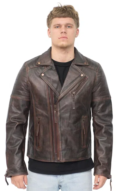 Infinity Leather Men's Brando Double Cross Zip Leather Biker Jacket-casablanca In Brown