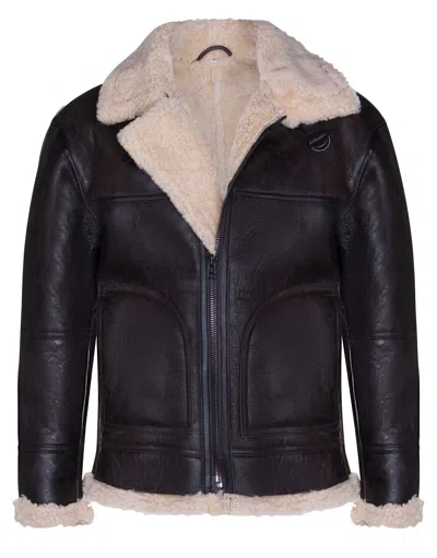 Pre-owned Infinity Leather Men's Brown B3 Shearling Sheepskin Ww 2 Bomber Leather Flying Aviator Jacket