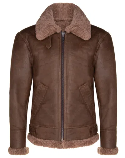 Pre-owned Infinity Leather Men's Brown B3 Sheepskin Jacket Real Shearling Aviator Pilot Flying Air Force