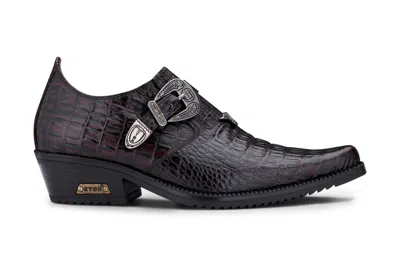 Infinity Leather Men's Brown Croc Leather Cuban Heel Winklepicker Shoes