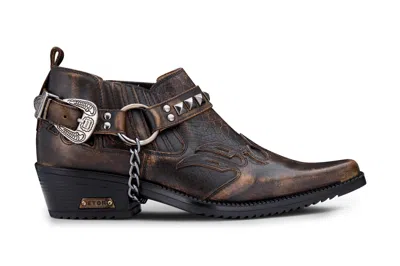 Infinity Leather Men's Brown Croc Leather Winklepicker Studded Western Biker Shoes