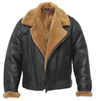 Pre-owned Infinity Leather Men's Brown Crosszip B3 Jacket Sheepskin Leather Flying Aviator Bomber Shearling