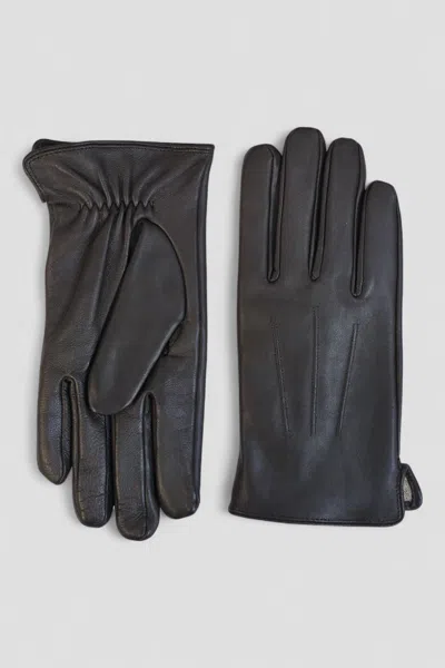Infinity Leather Men's Brown Italian Leather Warm Wool Lining Winter Riding Driving Casual Gloves In Black