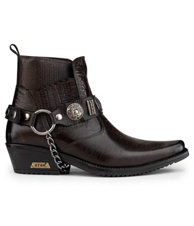 Infinity Leather Men's Brown Leather Winklepicker Western Gothic Boots In Black
