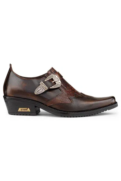 Infinity Leather Men's Brown Leather Winklepickers Cowboy Cuban Biker Shoes