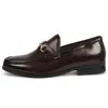Infinity Leather Men's Brown Loafers With Gold Buckle Smart Slip-on Shoes In Brown