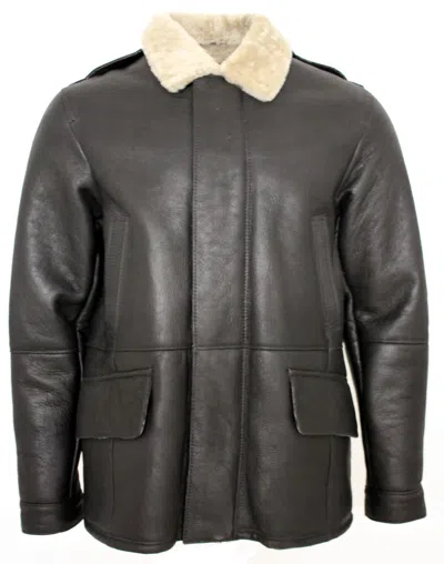 Pre-owned Infinity Leather Men's Brown Shearling Sheepskin World War 2 Leather Flying Aviator Jacket
