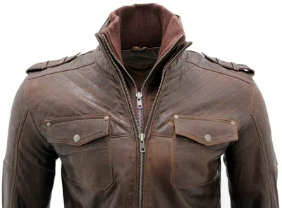 Pre-owned Infinity Leather Men's Casual 100% Sheepskin Brown Nappa Leather Quilted Jacket