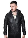 Infinity Leather Men's Casual Leather Hooded Bomber Jacket-odesa In Black