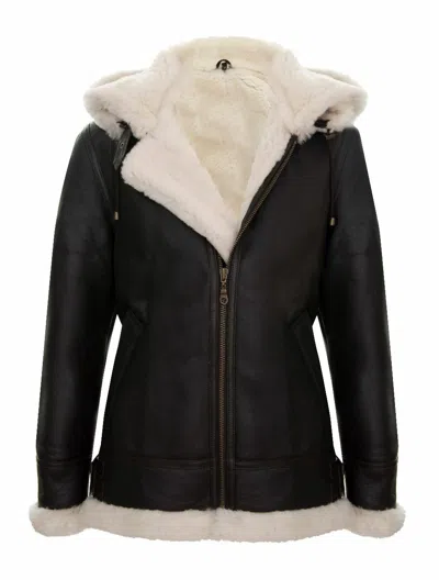 Pre-owned Infinity Leather Men's Cream Hooded B3 Shearling Sheepskin Ww2 Flying Bomber Aviator Jacket In White