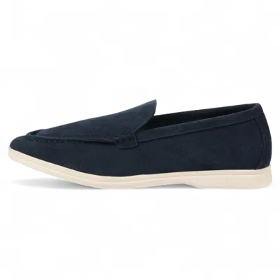 Infinity Leather Men's Durable Grey Slip-on Loafers With Cushioned Insole In Blue