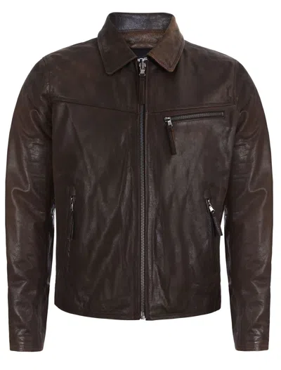 Infinity Leather Men's Harrington Cow Hide Leather Jacket-lima In Brown