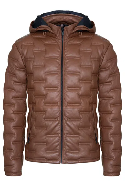 Infinity Leather Men's Hooded Puffer Quilted Bomber Leather Jacket - Belãm In Brown