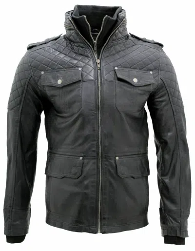 Pre-owned Infinity Leather Men's Leather Jacket Coat Black Safari Biker Quilted Real Lambskin Jacket