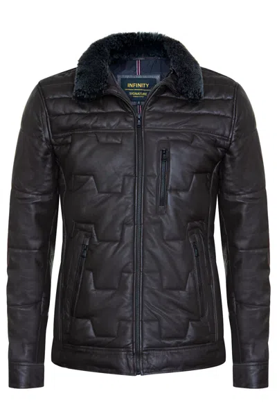 Infinity Leather Men's Leather Quilted Biker Jacket - Guayaquil In Brown