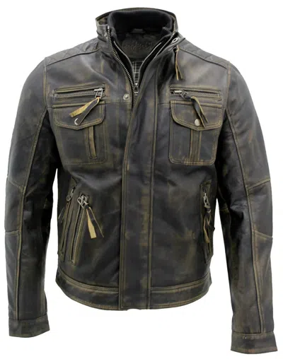 Infinity Leather Men's Leather Retro Biker Jacket-toronto In Black