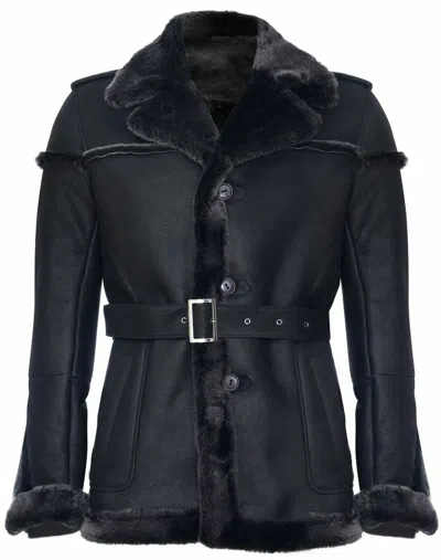 Pre-owned Infinity Leather Men's Merino Black Snowtip Real Sheepskin Suede Leather Jacket With Tie Belt