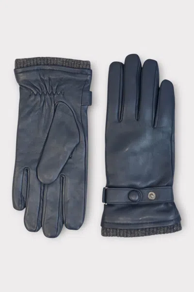 Infinity Leather Men's Navy Blue Italian Leather Warm Wool Lining Winter Bike Riding Driving Casual Gloves In Black