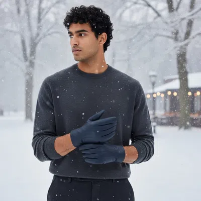 INFINITY LEATHER MEN'S NAVY BLUE ITALIAN LEATHER WARM WOOL LINING WINTER RIDING DRIVING CASUAL GLOVES