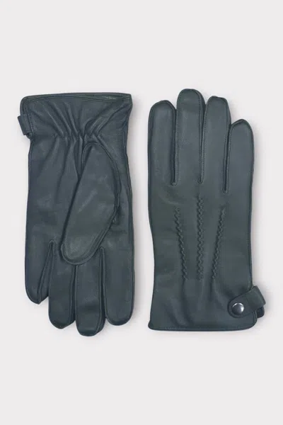 Infinity Leather Men's Olive Green Italian Leather Warm Wool-lined Winter Bike Riding Driving Casual Gloves In Black