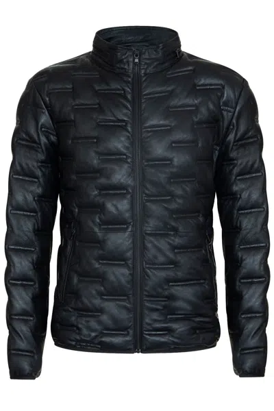 Infinity Leather Men's Puffer Quilted Bomber Leather Jacket - Recife In Black