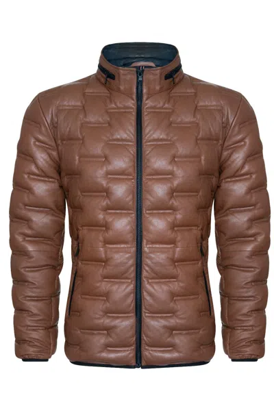 Infinity Leather Men's Puffer Quilted Bomber Leather Jacket - Recife In Brown