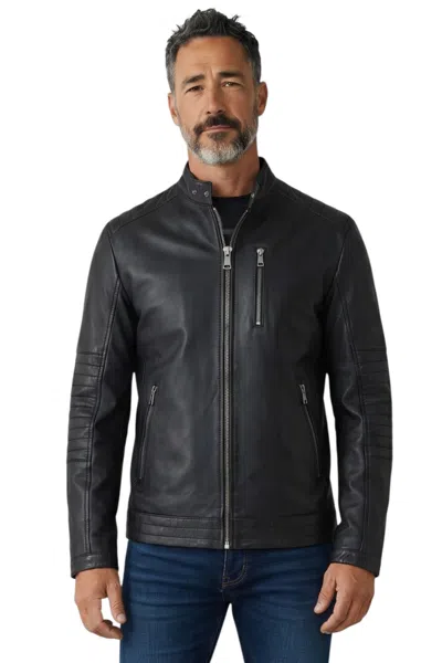 Infinity Leather Men's Quilted Black Lamb Leather Biker Jacket - Stavanger