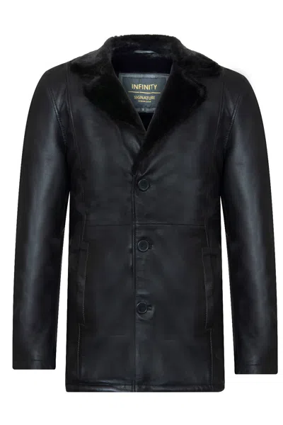 Infinity Leather Men's Reefer Leather Blazer Jacket - Pablo In Black