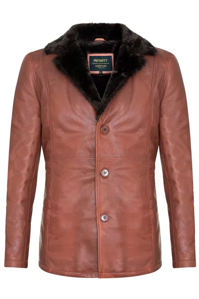 Infinity Leather Men's Reefer Leather Blazer Jacket - Pablo In Brown