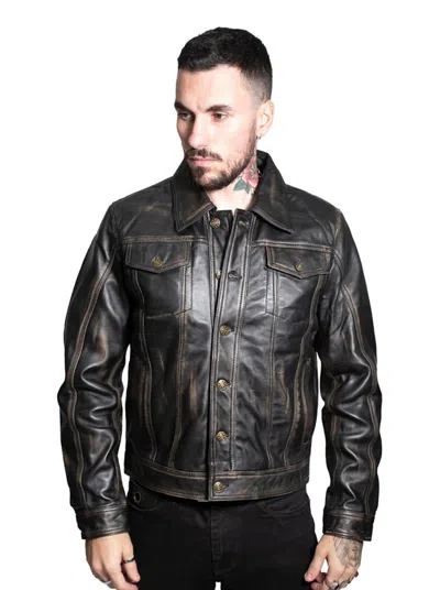 Infinity Leather Men's Retro Leather Trucker Jacket-constantine In Black
