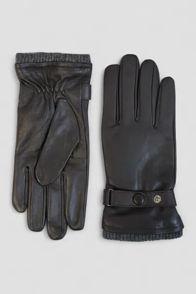 Infinity Leather Men's Tan Brown Italian Leather Warm Wool Lining Winter Bike Riding Driving Casual Gloves In Black