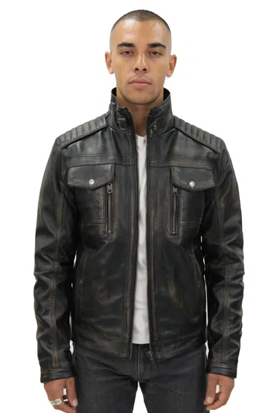 Infinity Leather Men's Vintage Leather Biker Jacket-cape Town In Black