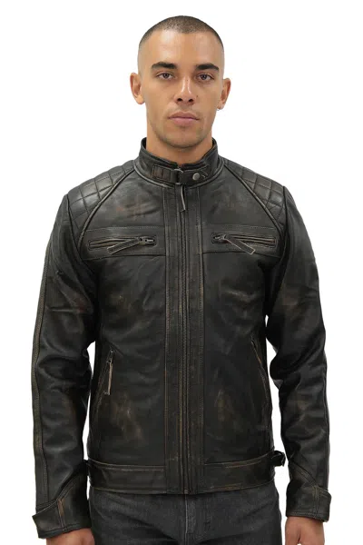 Infinity Leather Men's Vintage Leather Quilted Biker Jacket-monaco In Black