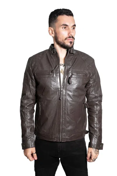 Infinity Leather Men's Vintage Leather Quilted Biker Jacket-monaco In Brown
