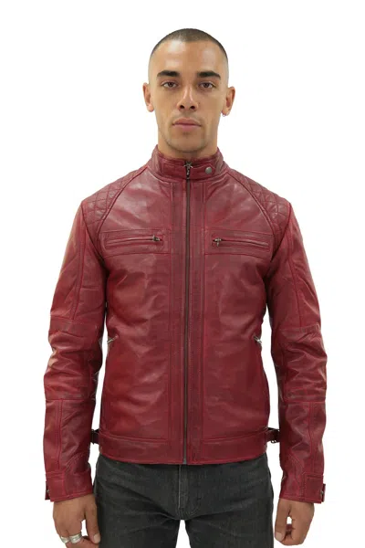 Infinity Leather Men's Vintage Leather Quilted Biker Jacket-monaco In Red