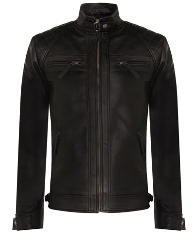 Infinity Leather Men's Vintage Zipped Leather Racing Quilted Biker Jacket In Black